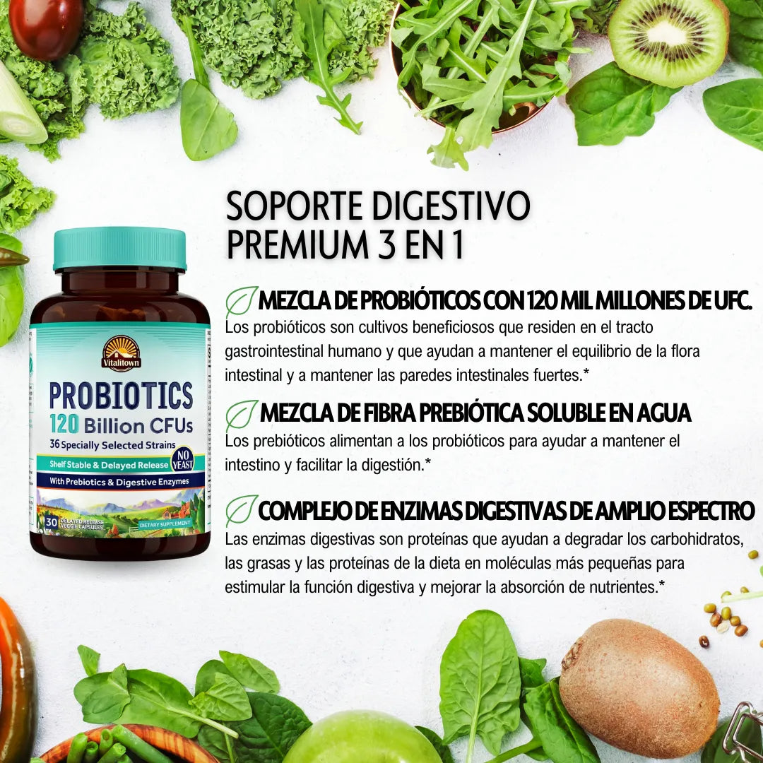 BIO120 PRO™ Probióticos 120 Billones CFUs Cuida tu intestino, mejora tu bienestar