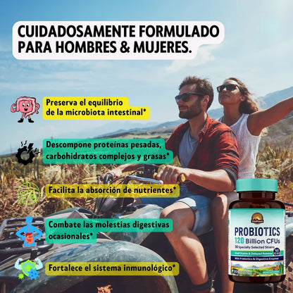 BIO120 PRO™ Probióticos 120 Billones CFUs Cuida tu intestino, mejora tu bienestar