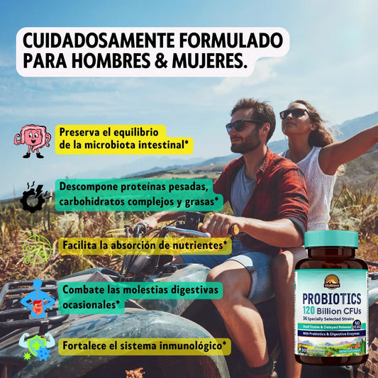 BIO120 PRO™ Probióticos 120 Billones CFUs Cuida tu intestino, mejora tu bienestar