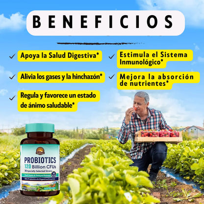 BIO120 PRO™ Probióticos 120 Billones CFUs Cuida tu intestino, mejora tu bienestar