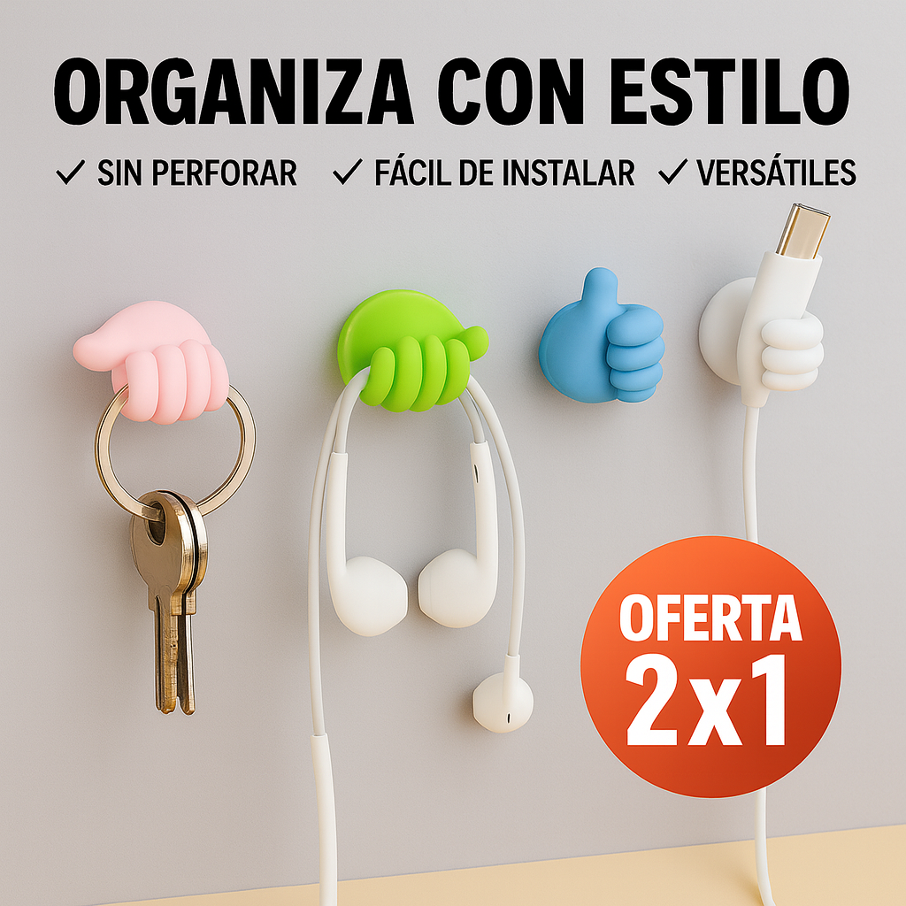 HandyHook® 2 Packs x 10 Mini Manitos Adhesivas – Organiza cables y objetos con estilo