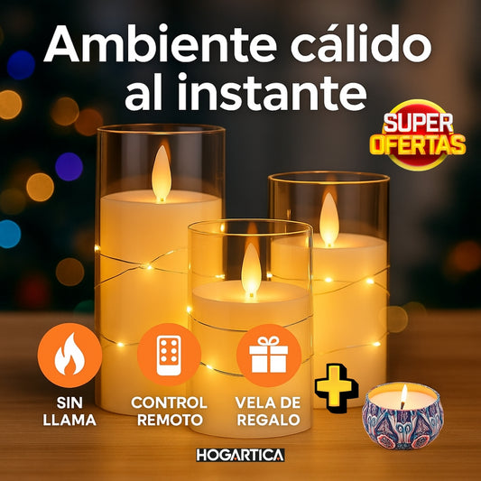 VelAura™ 3 velas LED + 1 vela natural de soja GRATIS 🎁