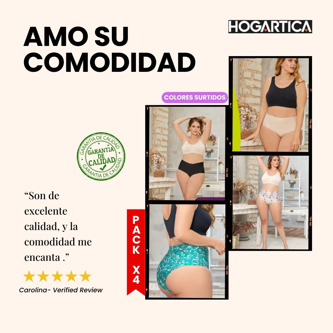 Pack x4 CelestaForma™ Panties Corte Alto Sin Costuras para Sentirte Increíble y Comoda