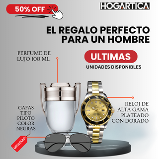 COMBO LEYENDA (Reloj Exclusivo y Colonia de Lujo +Gafas Tipo Piloto de Obsequio)