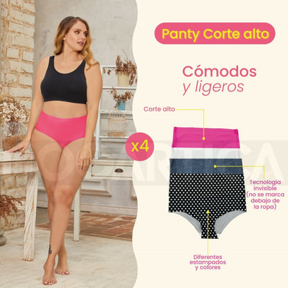 Pack x4 CelestaForma™ Panties Corte Alto Sin Costuras para Sentirte Increíble y Comoda