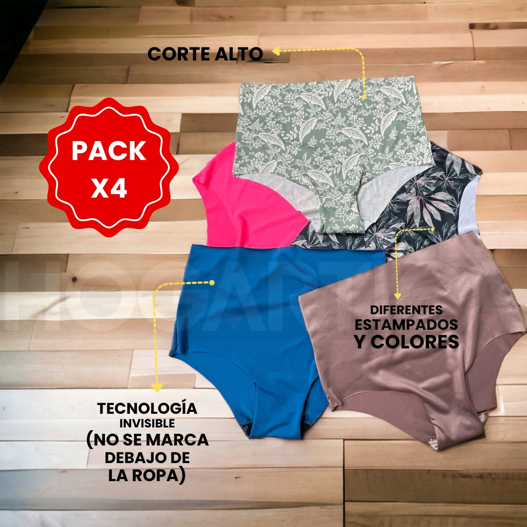 Pack x4 CelestaForma™ Panties Corte Alto Sin Costuras para Sentirte Increíble y Comoda