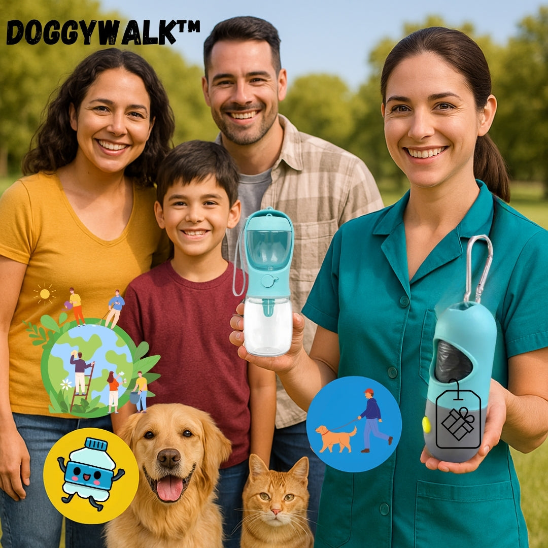 DoggyWalk™ – ¡Hidrátalo, aliméntalo y recoge sin estrés! Lleva tu kit completo en cada paseo 🐕✨